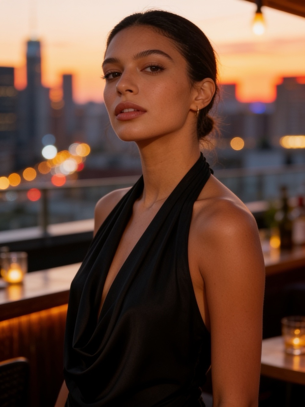 Black Backless Cowl Neck Halter Top - Made In USA
